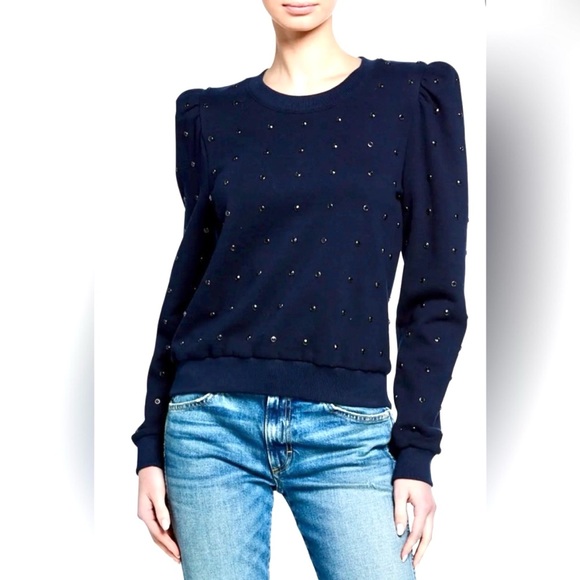 A.L.C. - Azalia Embellished Puff-Sleeve Sweatshirt in Navy - XS | $365 - Picture 1 of 10